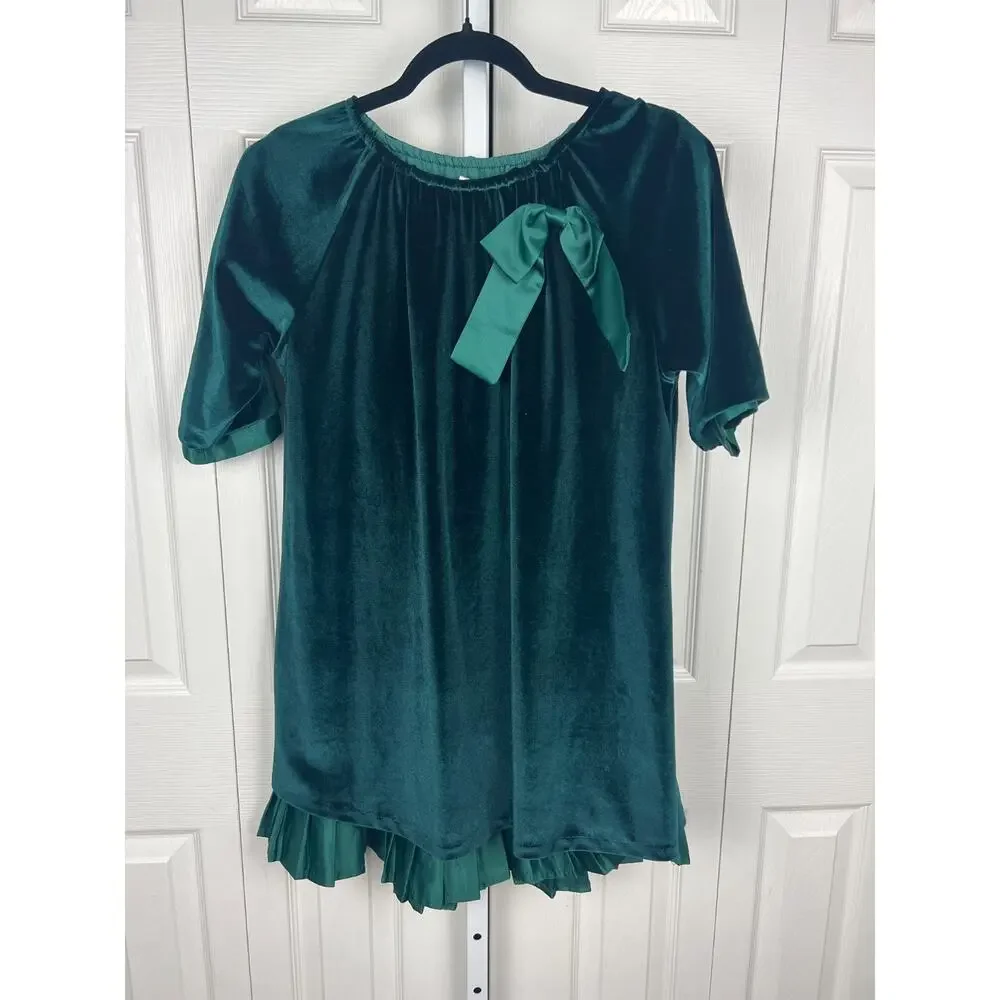Chasing Fireflies Girls 14 Green Velvet Holiday Dress Bow Boutique Party‎